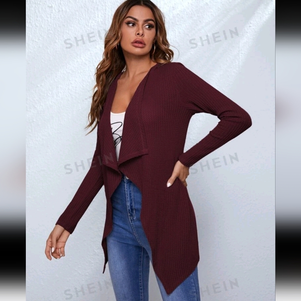 Waffle Knit Burgundy Cardigan - Picture 3 of 6